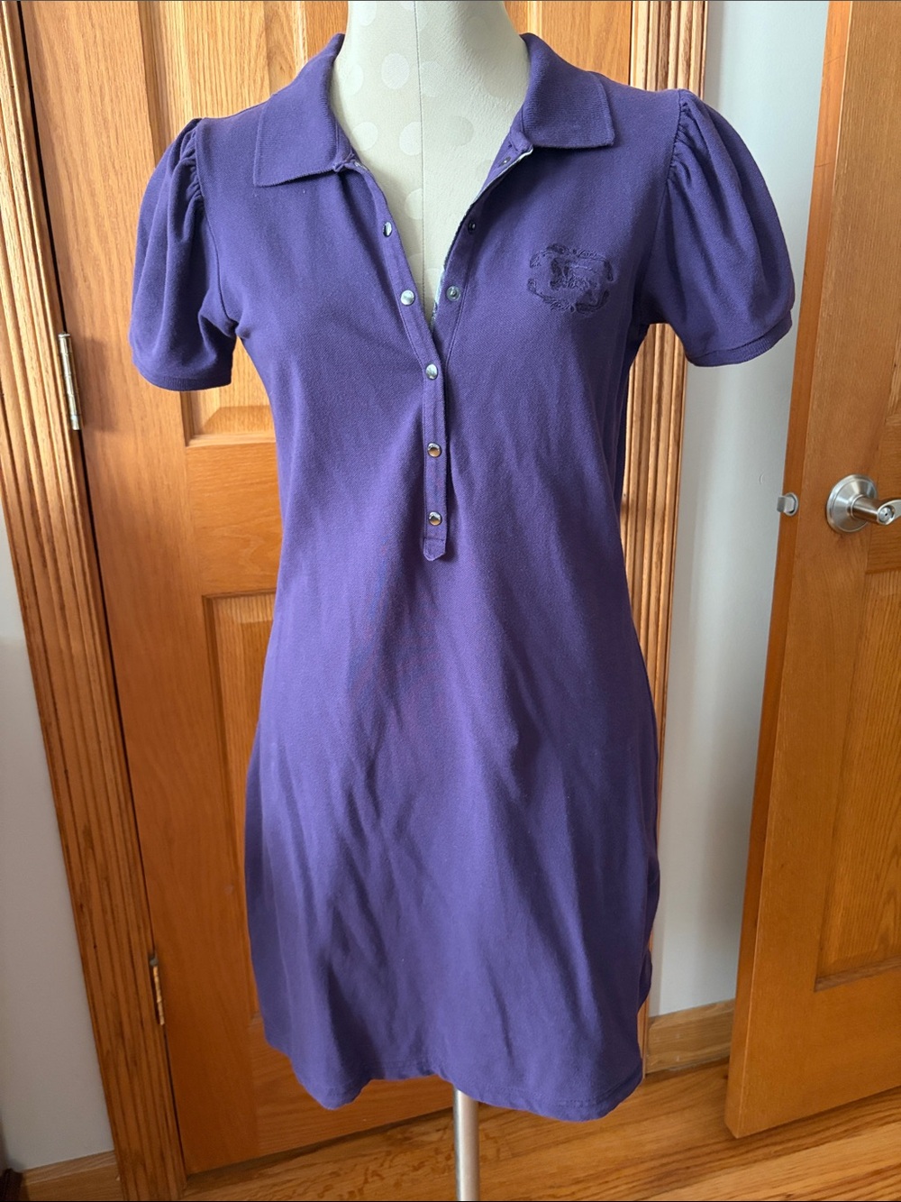 Burberry Purple Puff-Sleeve Polo Mini Dress